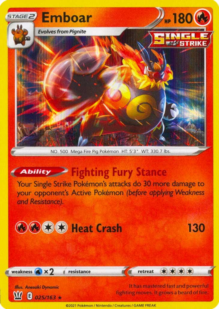 025 / 163 Emboar Rara Holo foil (EN) -NEAR MINT-