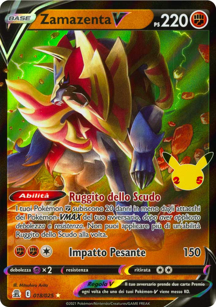 18 / 25 Zamazenta V Rara Holo V Foil (IT) -NEAR MINT-