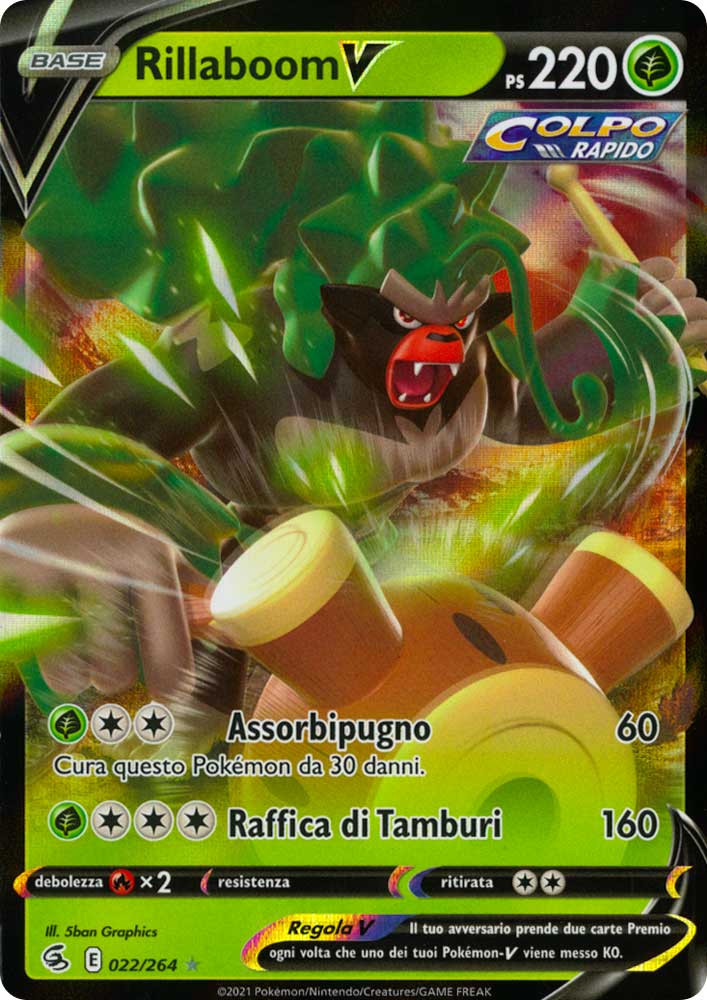 022 / 264 Rillaboom V Rara Holo V foil (IT) -NEAR MINT-