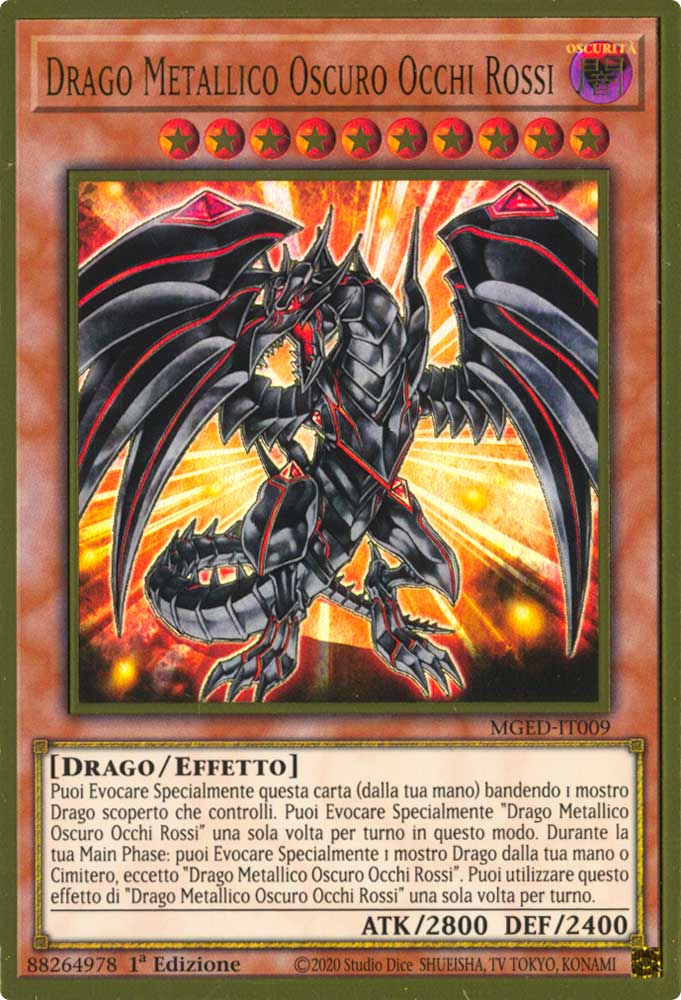 MGED-IT009 Drago Metallico Oscuro Occhi Rossi premium rara oro 1a Edizione (IT) -NEAR MINT-