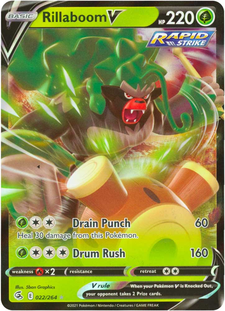 022 / 264 Rillaboom V Rara Holo V foil (EN) -NEAR MINT-