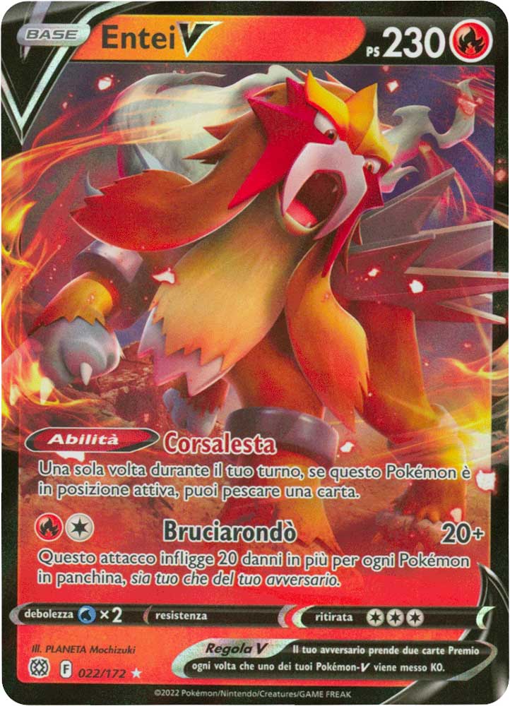 022 / 172 Entei V Rara Holo V foil (IT) -NEAR MINT-