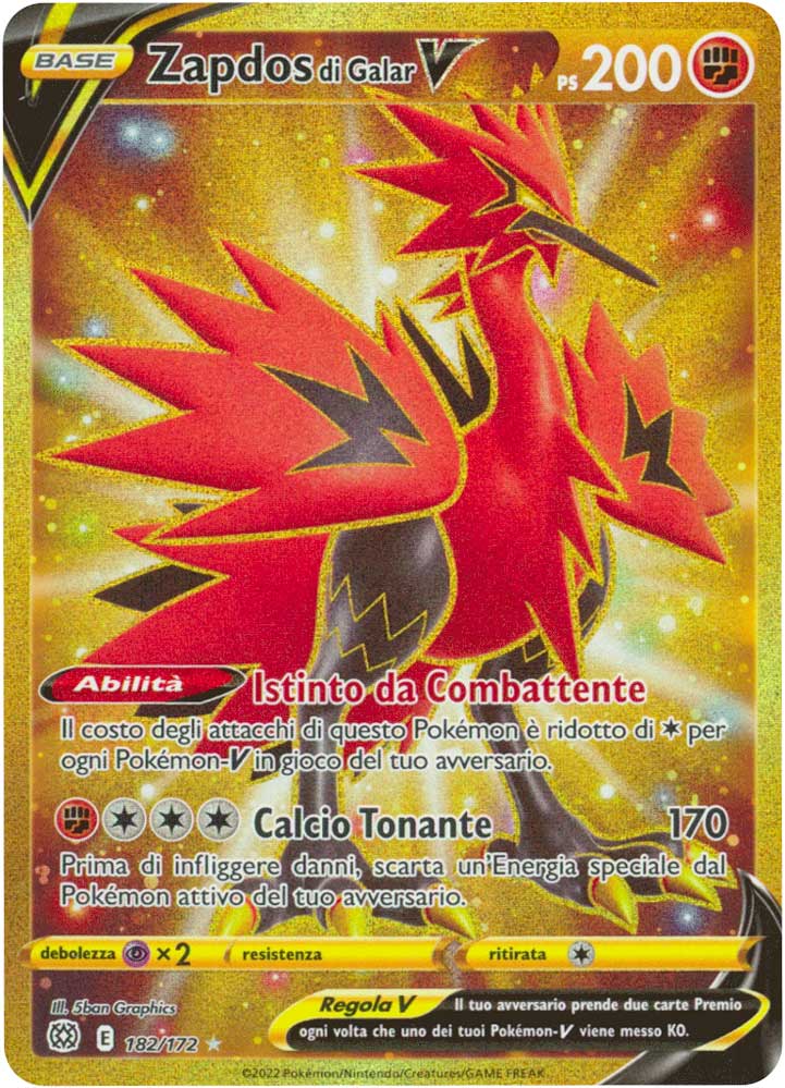 182 / 172 Zapdos di Galar V Rara Segreta Gold foil (IT) -NEAR MINT-