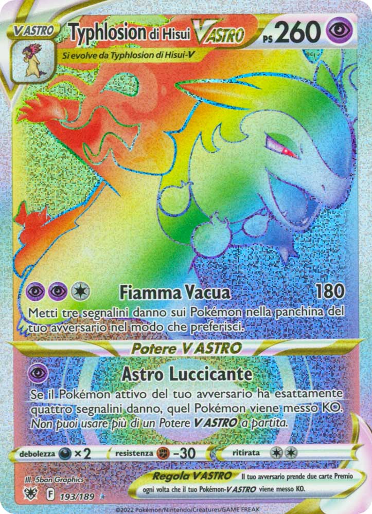 193/189 Typhlosion di Hisui VASTRO Rara Segreta V ASTRO Rainbow foil (IT) -NEAR MINT-
