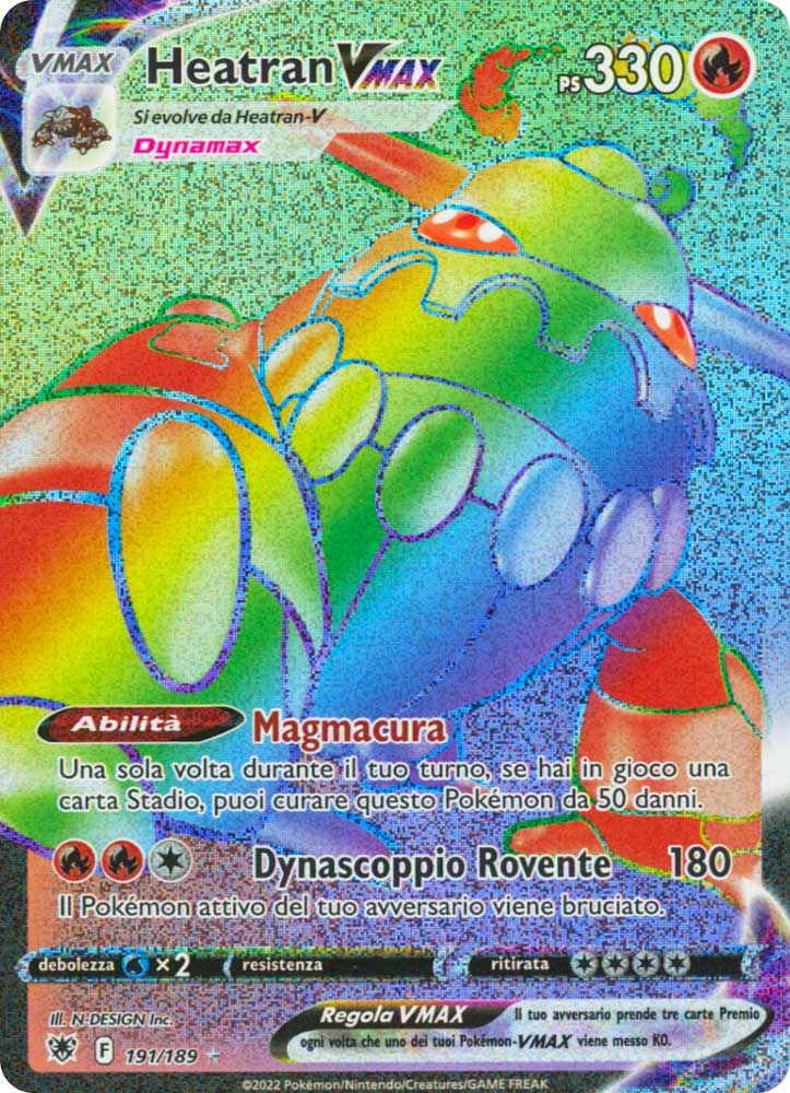 191/189 Heatran VMAX Rara Segreta V ASTRO Rainbow foil (IT) -NEAR MINT-