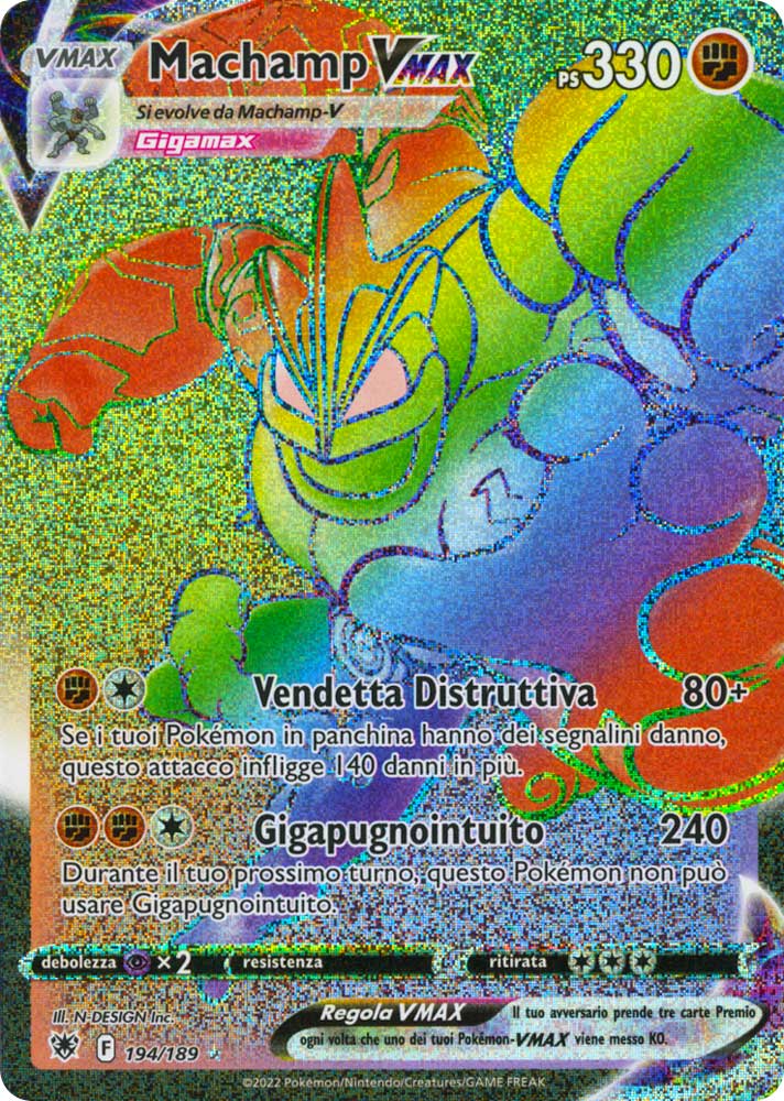 194/189 Machamp VMAX Rara Segreta V ASTRO Rainbow foil (IT) -NEAR MINT-