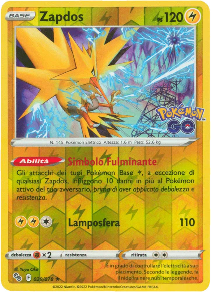 029/078 Zapdos rara foil reverse (IT) -NEAR MINT-