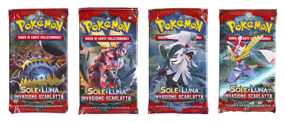 Sole e Luna Invasione Scarlatta 4 buste da 10 carte con Artworks diversi (IT)