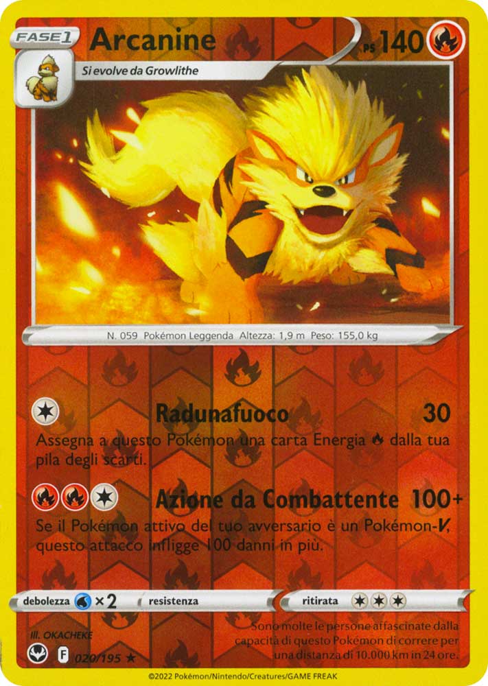 020 / 195 Arcanine Rara foil reverse (IT) -NEAR MINT-