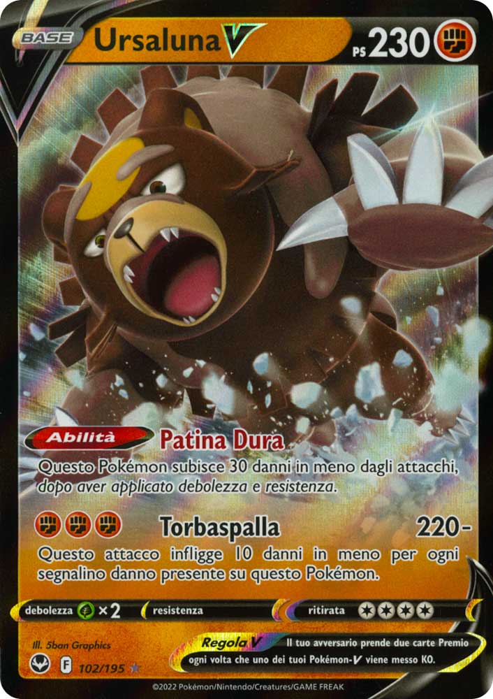 102 / 195 Ursaluna V Rara Holo V foil (IT) -NEAR MINT-