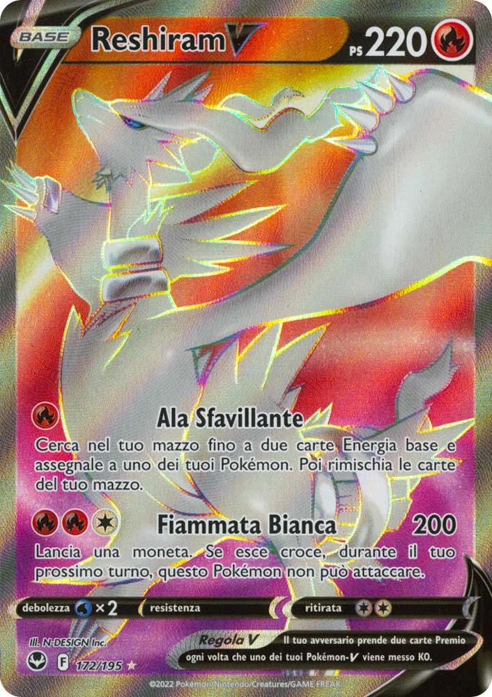 172 / 195 Reshiram V Ultra Rara V Full Art foil (IT) -NEAR MINT-
