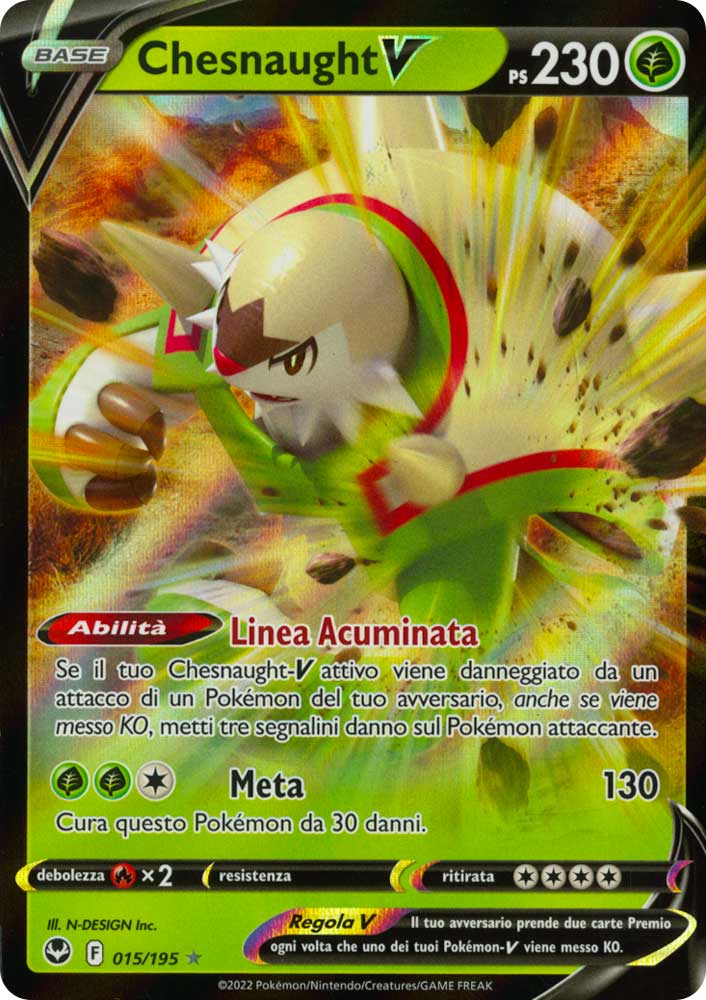 015 / 195 Chesnaught V Rara Holo V foil (IT) -NEAR MINT-