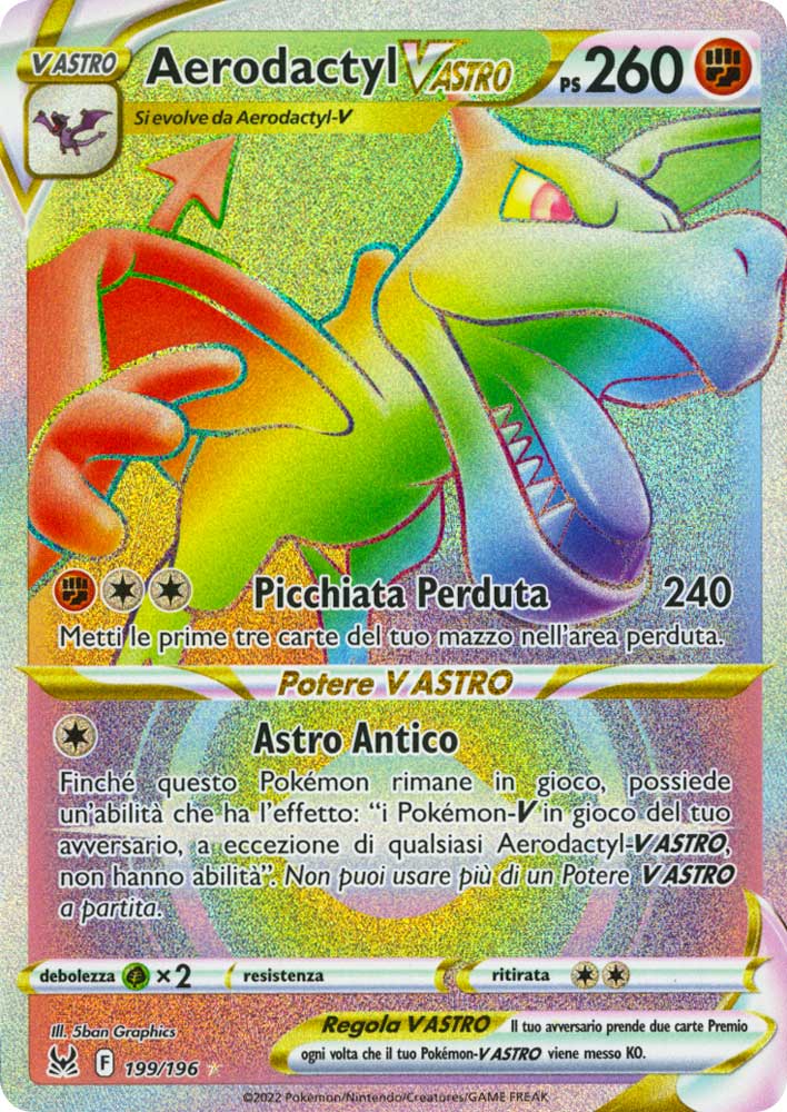 199 / 196 Aerodactyl VASTRO Rara Segreta V ASTRO Rainbow foil (IT) -NEAR MINT-