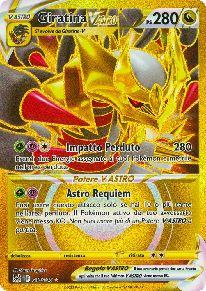 212 / 196 Giratina VASTRO Rara Segreta V ASTRO Gold foil (IT) -NEAR MINT-