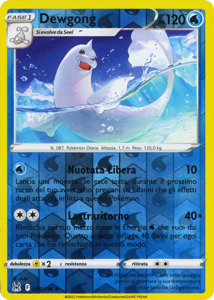 034 / 196 Dewgong Rara foil reverse (IT) -NEAR MINT-