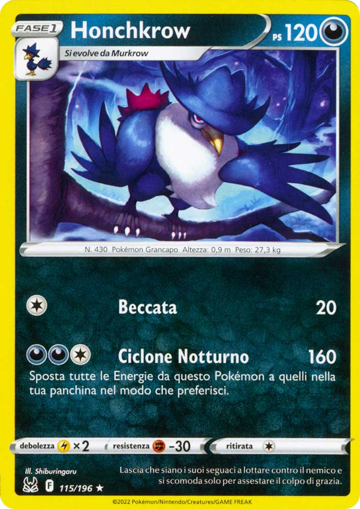 115 / 196 Honchkrow Rara normale (IT) -PLAYED-