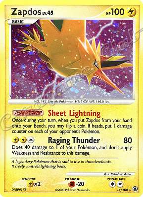 014 / 100 Zapdos LV.45 rara foil (EN) -NEAR MINT-