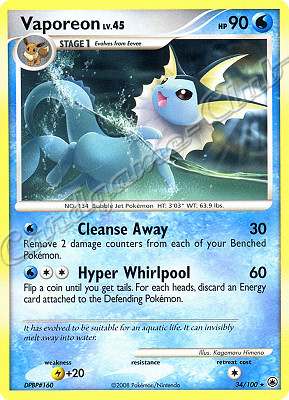 034 / 100 Vaporeon LV.45 rara (EN) -NEAR MINT-