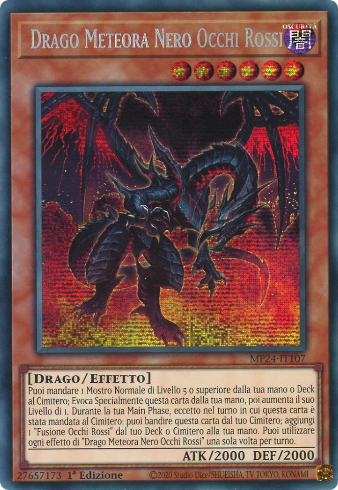 MP24-IT107 Drago Meteora Nero Occhi Rossi rara segreta prismatica 1a Edizione (IT) -NEAR MINT-