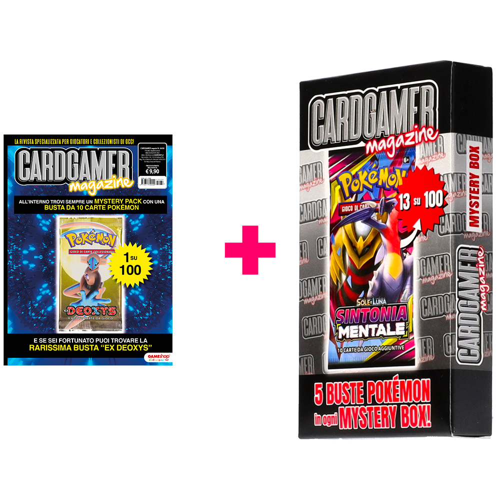 Rivista Cardgamer Magazine n.34/02 + Mystery Box 5 buste Pokemon assortite con possibilita' di trovare 1 Busta Sintonia Mentale 1 ogni 8 Mystery Box