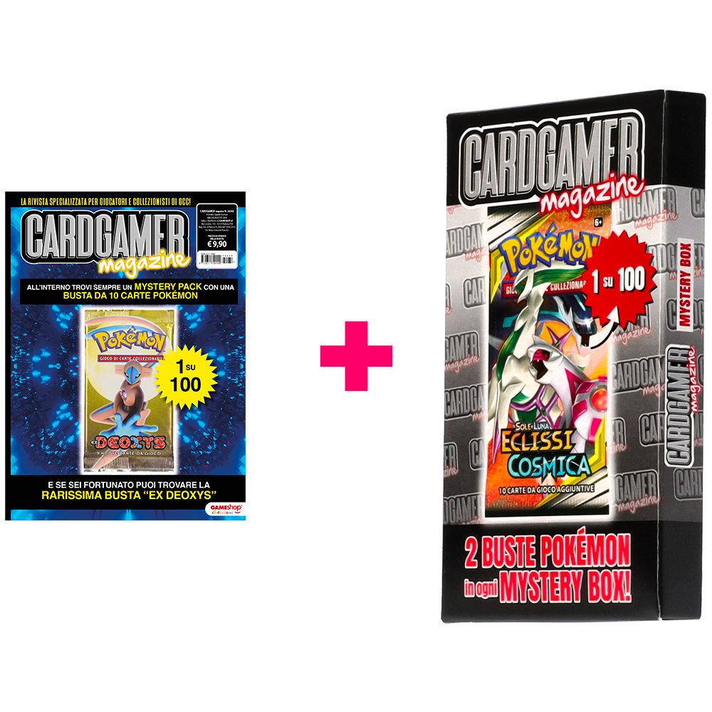 Rivista Cardgamer Magazine n.34/04 + Mystery Box 2 buste Pokemon assortite con possibilita' di trovare 1 Busta Eclissi Cosmica 1 ogni 100 Mystery Box