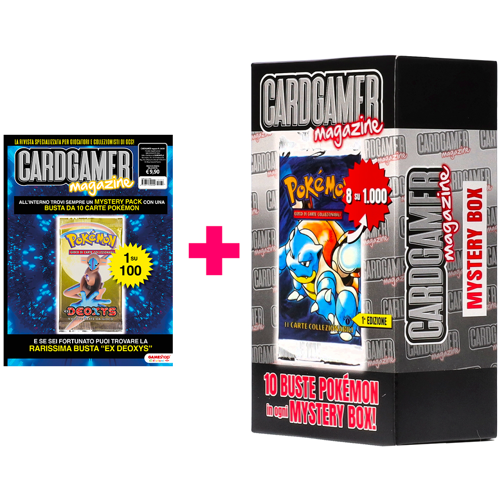 Rivista Cardgamer Magazine n.34/29 + Mystery Box 10 buste Pokemon assortite con possibilita' di trovare 1 Busta Set Base 1a Edizione 1 ogni 125 Mystery Box