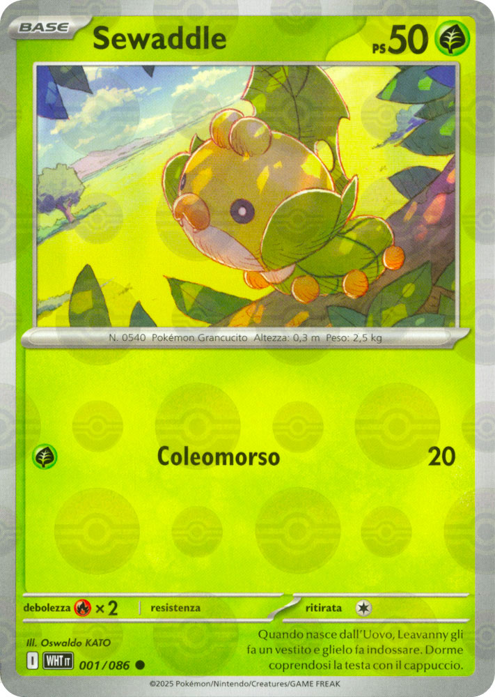 001 / 086 Sewaddle Comune foil reverse Poke Ball (IT) -NEAR MINT-