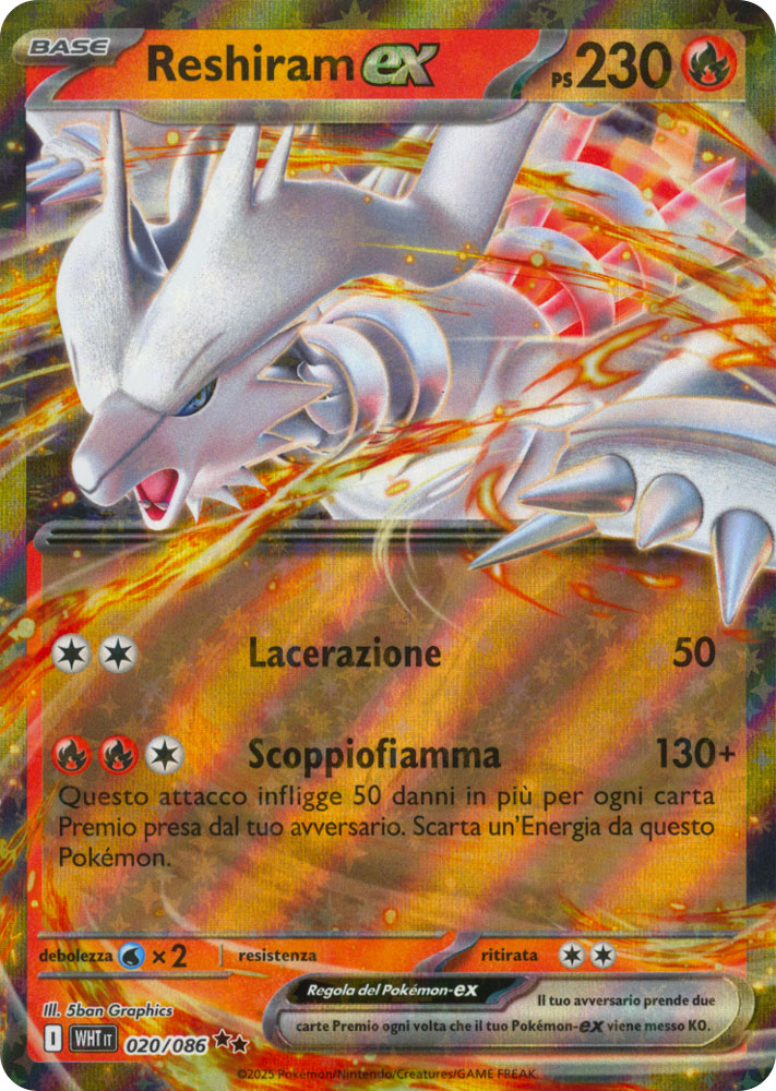 020 / 086 Reshiram ex Rara ex foil (IT) -NEAR MINT-