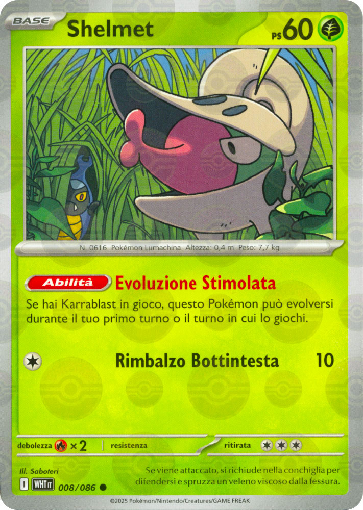 008 / 086 Shelmet Comune foil reverse Poke Ball (IT) -NEAR MINT-