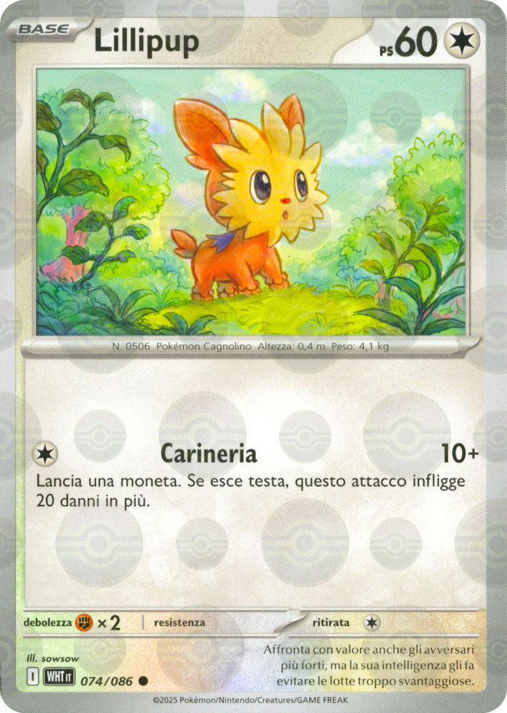 074 / 086 Lillipup Comune foil reverse Poke Ball (IT) -NEAR MINT-