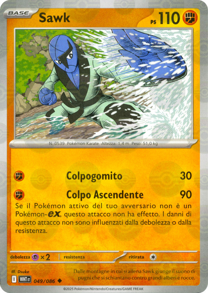 049 / 086 Sawk Non Comune foil reverse Poke Ball (IT) -NEAR MINT-