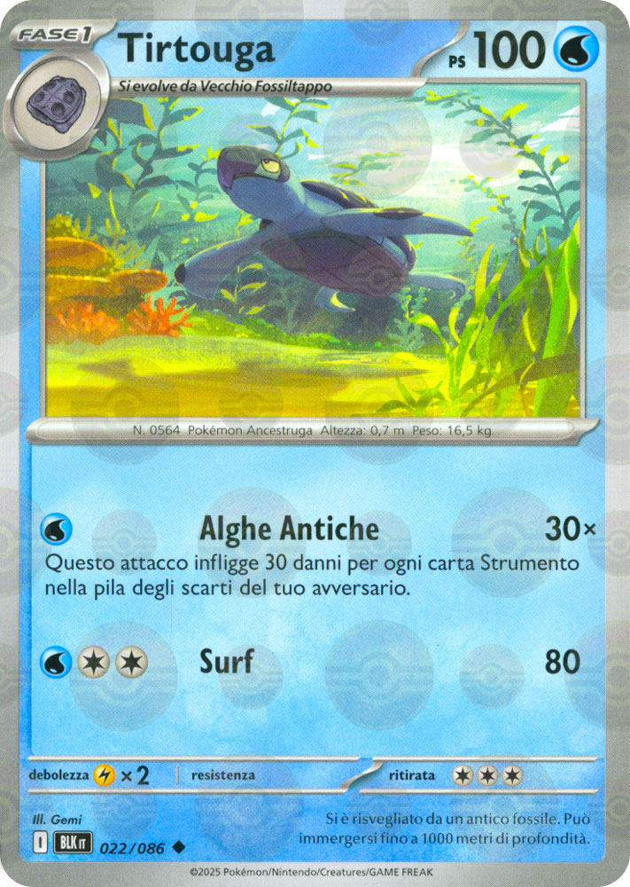 022 / 086 Tirtouga Non Comune foil reverse Poke Ball (IT) -NEAR MINT-