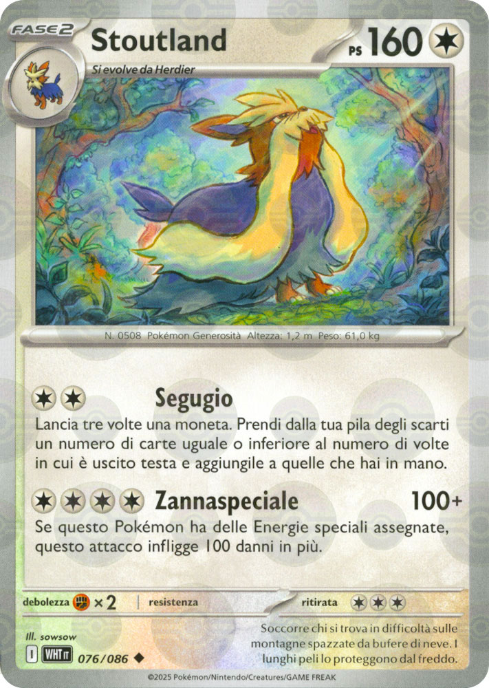 076 / 086 Stoutland Non Comune foil reverse Poke Ball (IT) -NEAR MINT-