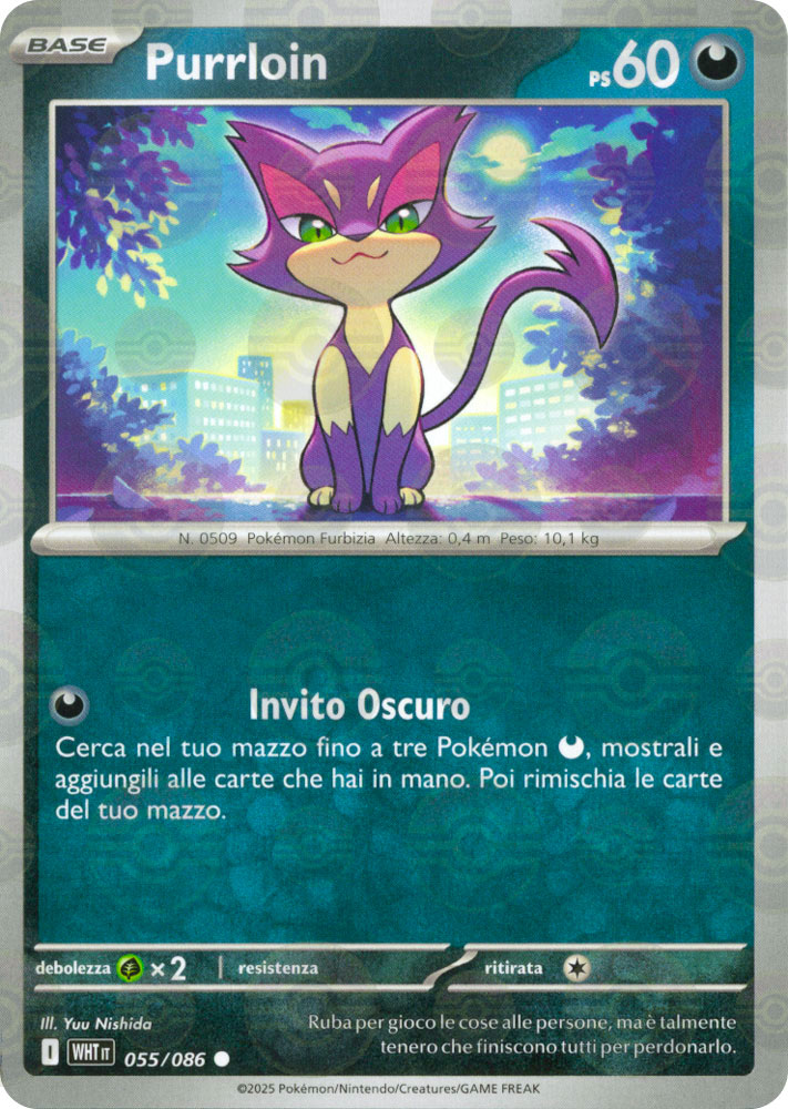 055 / 086 Purrloin Comune foil reverse Poke Ball (IT) -NEAR MINT-