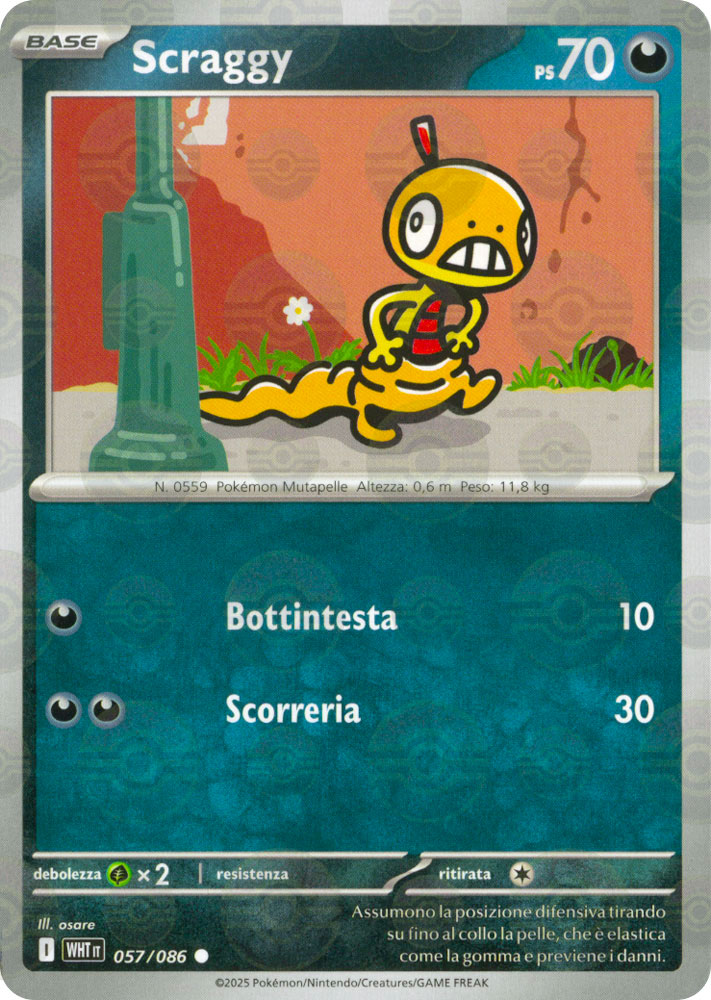 057 / 086 Scraggy Comune foil reverse Poke Ball (IT) -NEAR MINT-