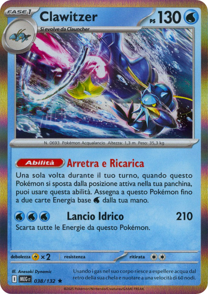 038 / 132 Clawitzer Rara foil (IT) -NEAR MINT-