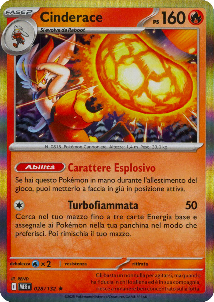 028 / 132 Cinderace Rara foil (IT) -NEAR MINT-