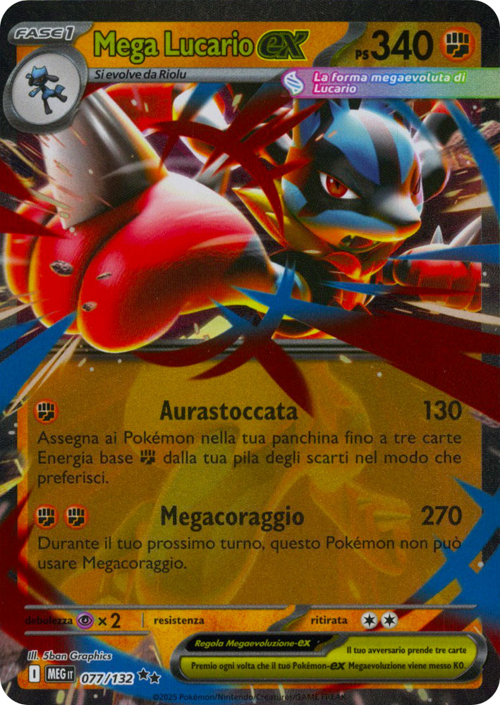 077 / 132 Mega Lucario ex Rara ex foil (IT) -NEAR MINT-