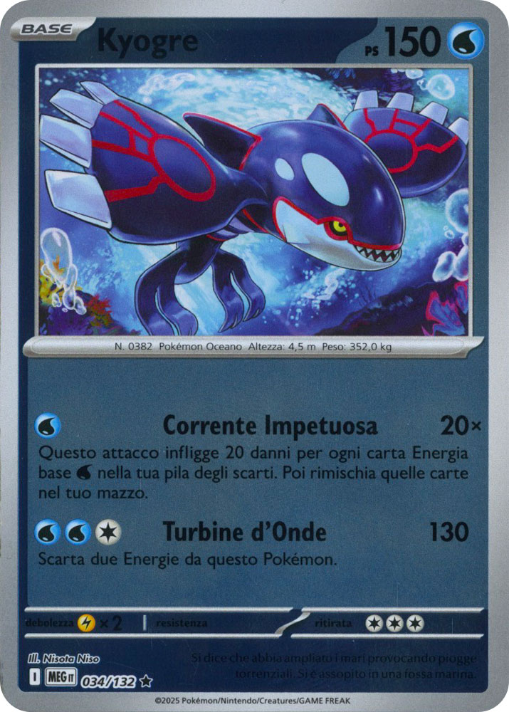 034 / 132 Kyogre Rara foil reverse (IT) -NEAR MINT-