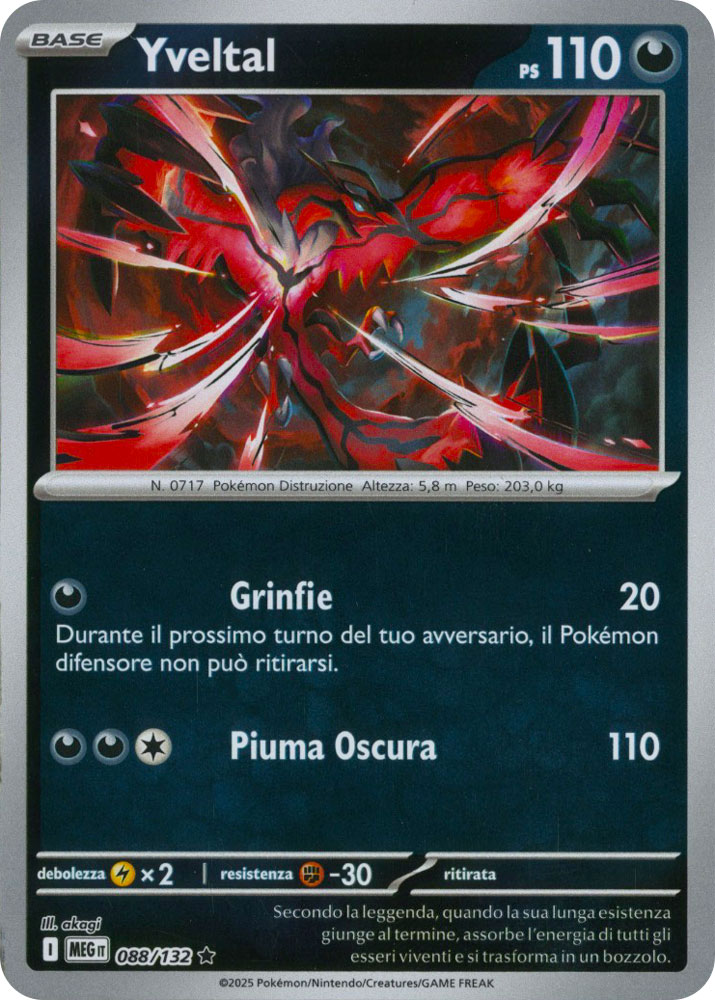 088 / 132 Yveltal Rara foil reverse (IT) -NEAR MINT-