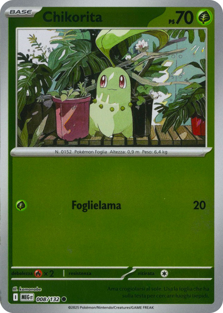008 / 132 Chikorita Comune foil reverse (IT) -NEAR MINT-