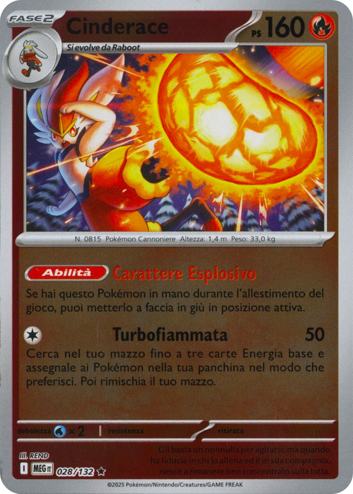 028 / 132 Cinderace Rara foil reverse (IT) -NEAR MINT-