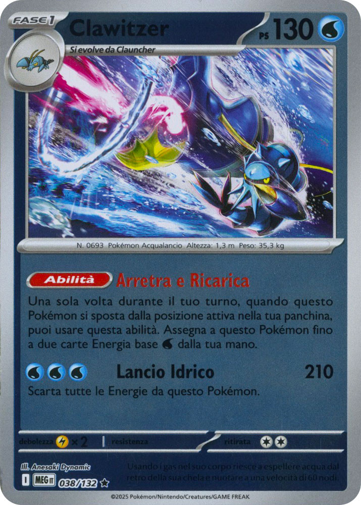 038 / 132 Clawitzer Rara foil reverse (IT) -NEAR MINT-