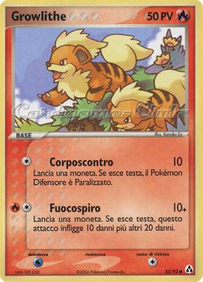 55 / 92 Growlithe comune (IT) -NEAR MINT-